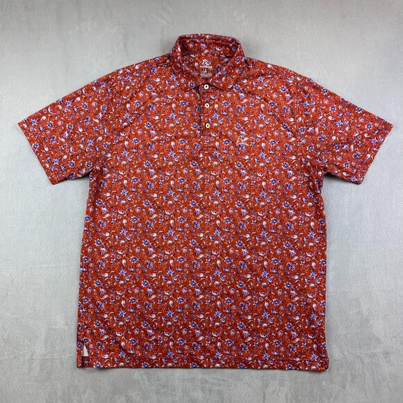 Rhoback Mens Shirt Large Red Paisley Floral Polo Performance Golf Stretch - Picture 1 of 8
